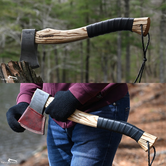 20" Handmade Viking Hatchet - Damascus Steel & Ash Wood Handle