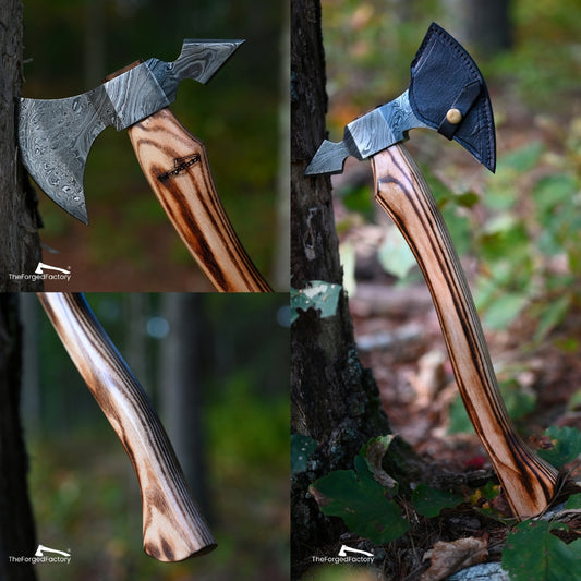 Wooden-handled axe with metal head against a natural background