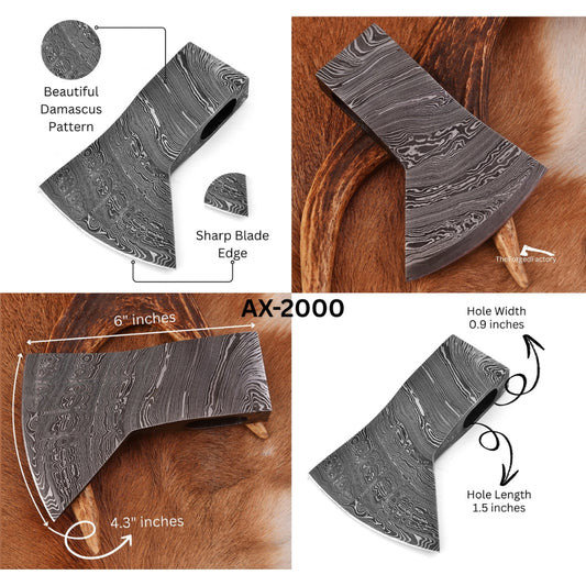 Damascus Steel Hatchet Head - Sharp & Perfect for Custom Axe Build.