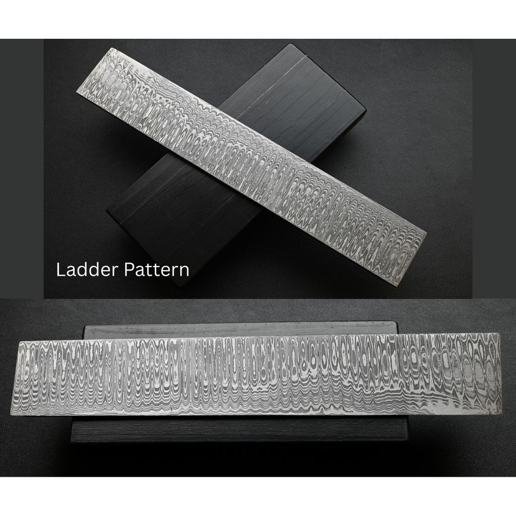 damascus metal bar with ladder pattern on a black background