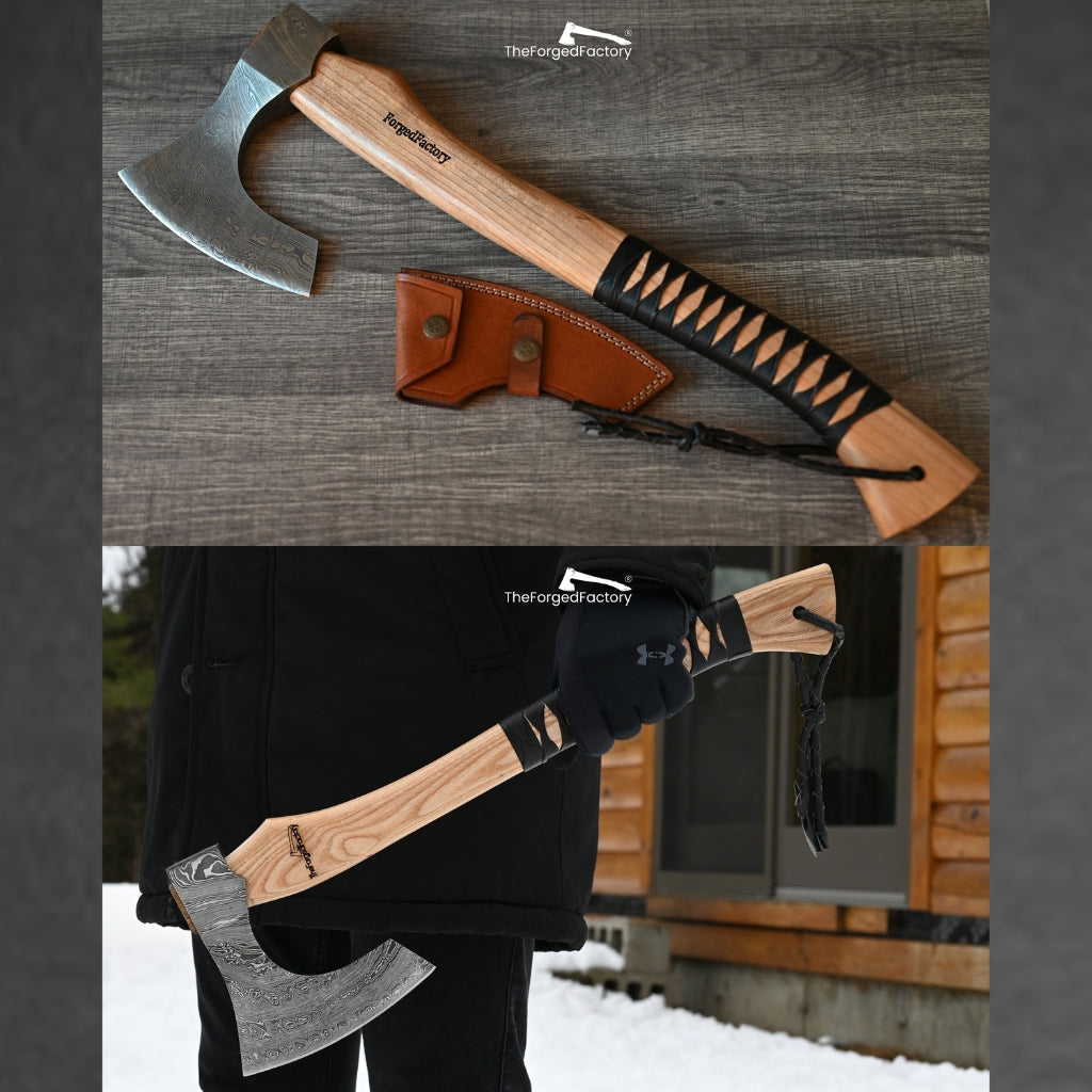 20" Handmade Viking Bearded Axe - Damascus Steel & Ash Wood Handle