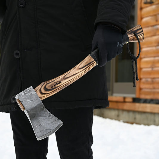 20" Handmade Viking Hatchet - Damascus Steel & Ash Wood Handle