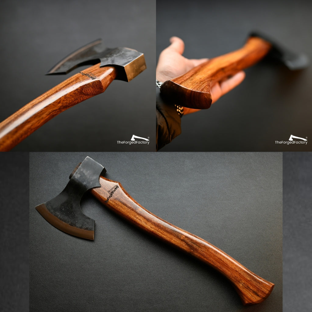 16" Hand Forged Viking Axe - Carbon Steel & Rose Wood Handle