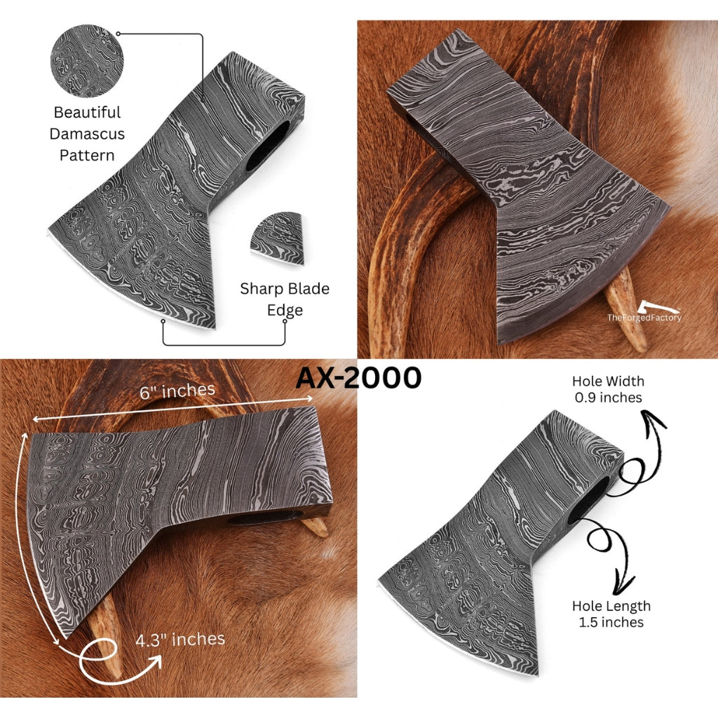Damascus Steel Hatchet Head - Sharp & Perfect for Custom Axe Build.