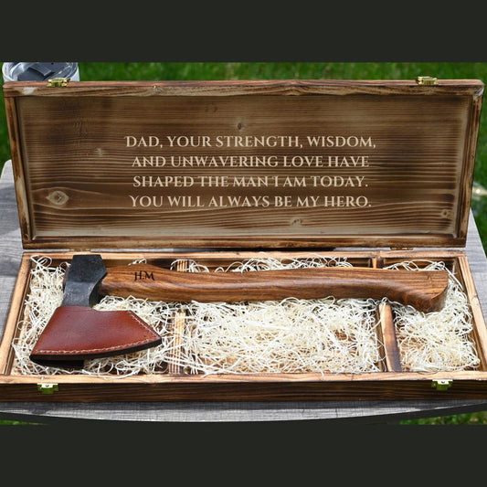 Cherokee Axe with Engraved Wooden Box | Gifts for Dad