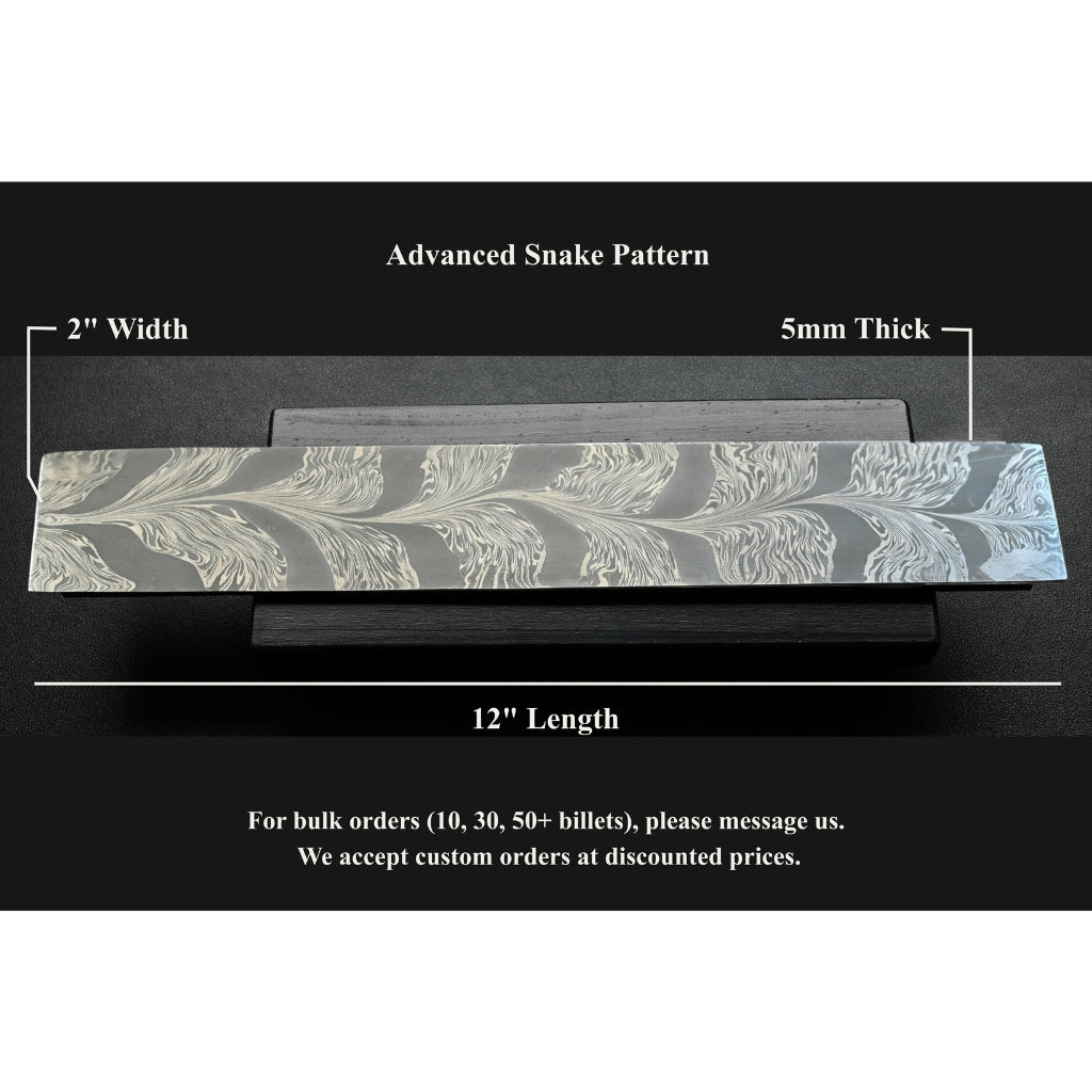 12" Advanced Snake Pattern Damascus Steel Billet - Knife Making Bar