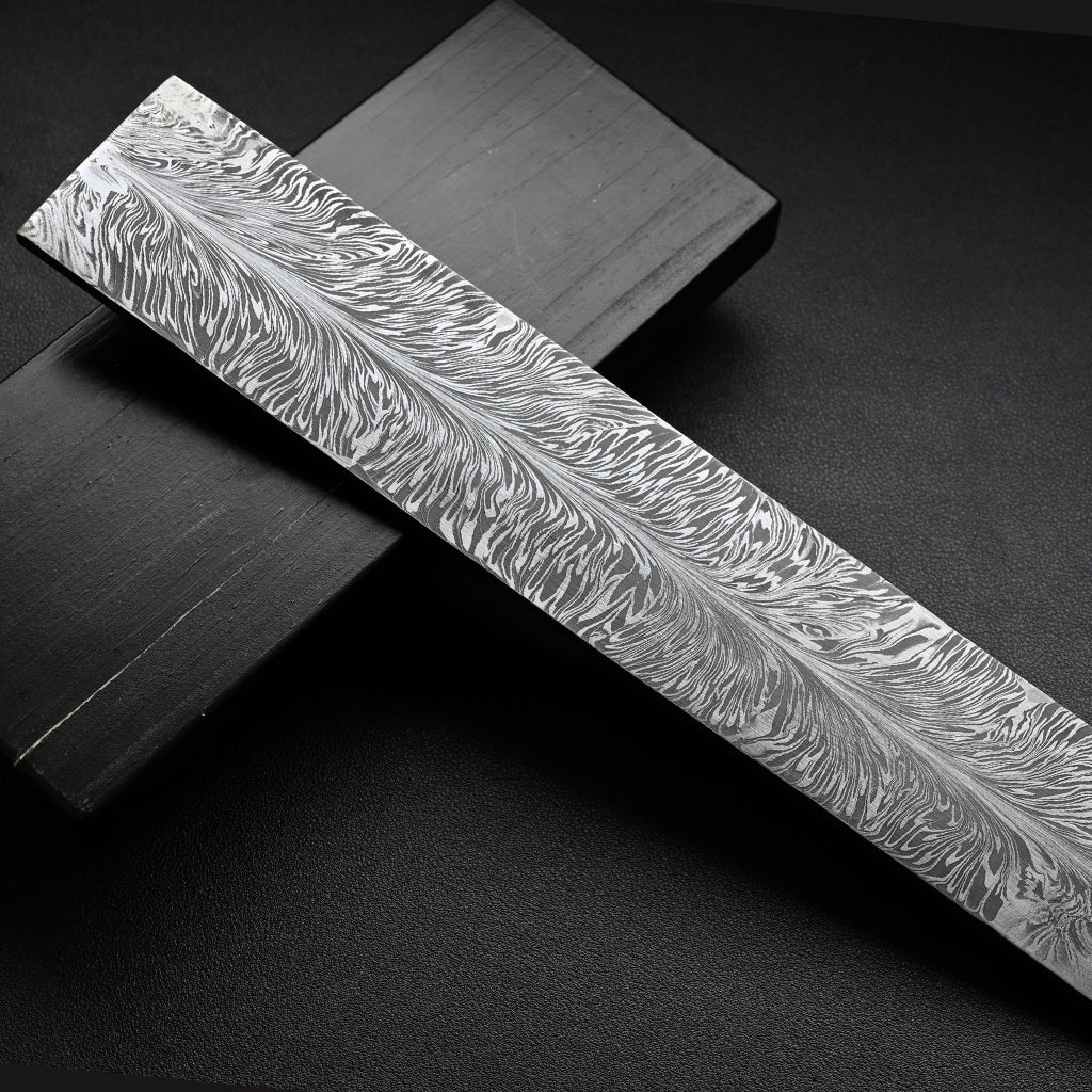 12" Feather Pattern Damascus Steel Billet - Knife Making Blank