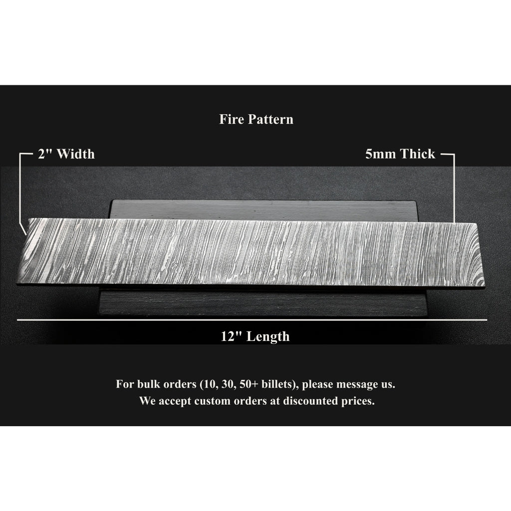 Fire billet with dimensions labeled on a black background