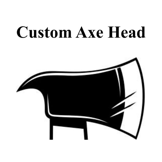 Illustration of a custom axe head with text "Custom Axe Head"  on a white background